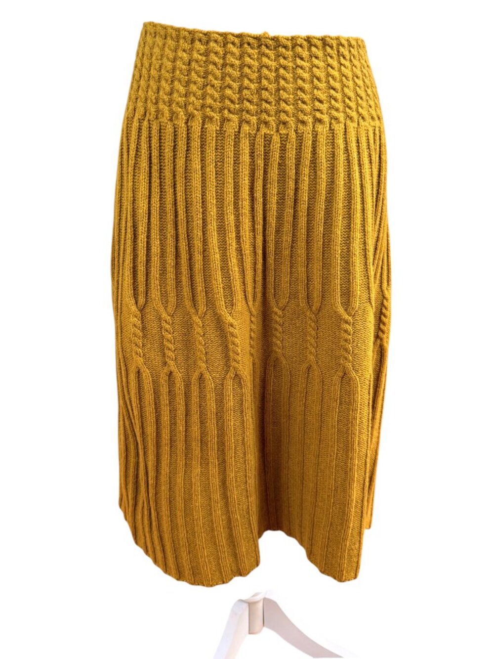 Anthropologie Skirt Cable Knit Wool Blend Pull On Tan Camel Knee Length (L)